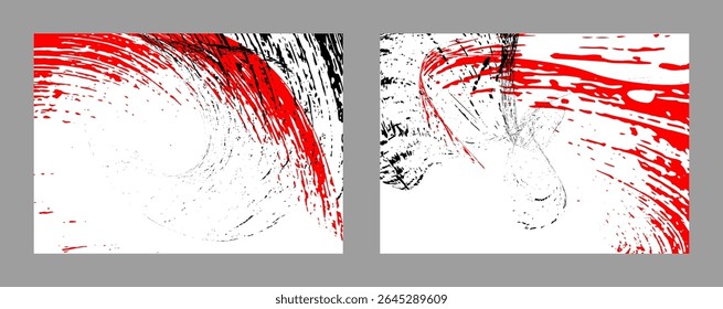 Strokes of black and red paint on a white background. Set of two templates. Graffiti element. Design template for the design of banners, posters, booklets, covers, magazines. EPS 10