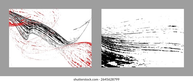 Strokes of black and red paint on a white background. Set of two templates. Graffiti element. Design template for the design of banners, posters, booklets, covers, magazines. EPS 10