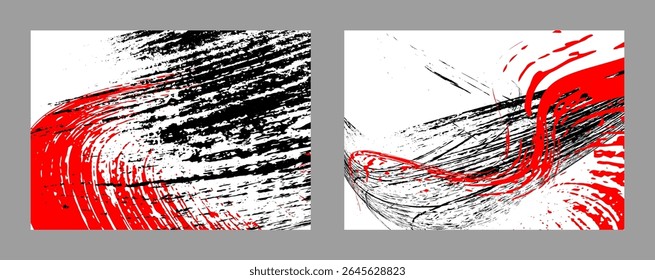 Strokes of black and red paint on a white background. Set of two templates. Graffiti element. Design template for the design of banners, posters, booklets, covers, magazines. EPS 10