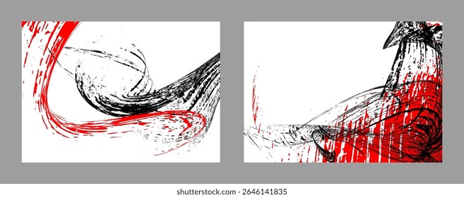 Strokes of black and red paint on a white background. Set of two templates. Graffiti element. Design template for the design of banners, posters, booklets, covers, magazines. EPS 10