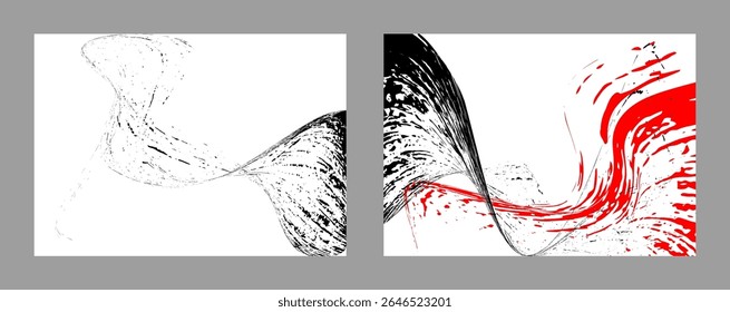 Strokes of black and red paint on a white background. Set of two templates. Graffiti element. Design template for the design of banners, posters, booklets, covers, magazines. EPS 10