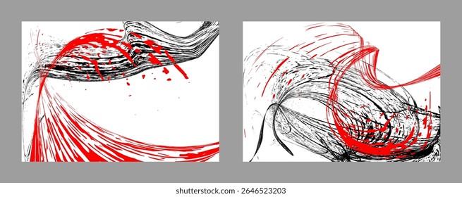 Strokes of black and red paint on a white background. Set of two templates. Graffiti element. Design template for the design of banners, posters, booklets, covers, magazines. EPS 10