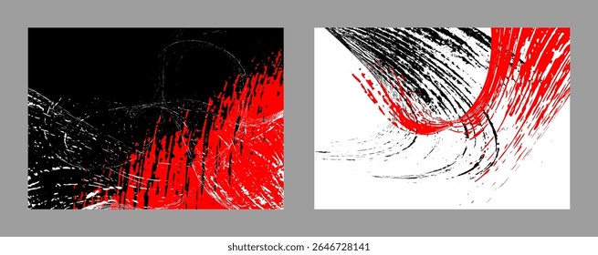 Strokes of black and red paint on a white background. Set of two templates. Graffiti element. Design template for the design of banners, posters, booklets, covers, magazines. EPS 10