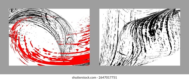 Strokes of black and red paint on a white background. Set of two templates. Graffiti element. Design template for the design of banners, posters, booklets, covers, magazines. EPS 10