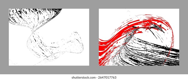 Strokes of black and red paint on a white background. Set of two templates. Graffiti element. Design template for the design of banners, posters, booklets, covers, magazines. EPS 10