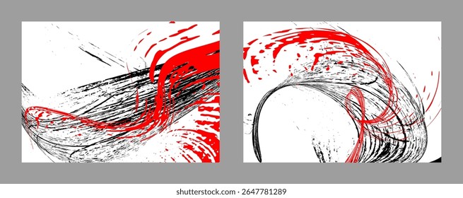Strokes of black and red paint on a white background. Set of two templates. Graffiti element. Design template for the design of banners, posters, booklets, covers, magazines. EPS 10