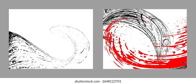Strokes of black and red paint on a white background. Set of two templates. Graffiti element. Design template for the design of banners, posters, booklets, covers, magazines. EPS 10