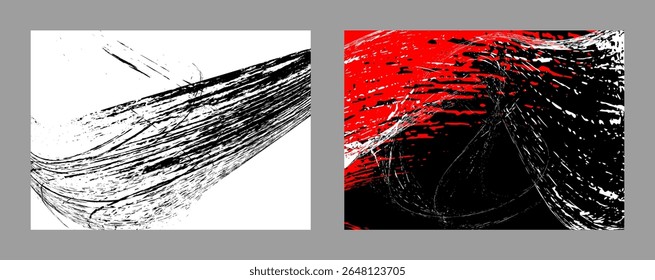 Strokes of black and red paint on a white background. Set of two templates. Graffiti element. Design template for the design of banners, posters, booklets, covers, magazines. EPS 10