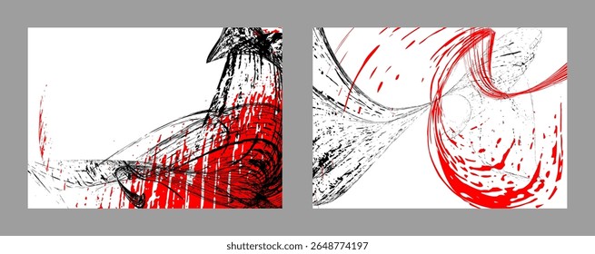 Strokes of black and red paint on a white background. Set of two templates. Graffiti element. Design template for the design of banners, posters, booklets, covers, magazines. EPS 10