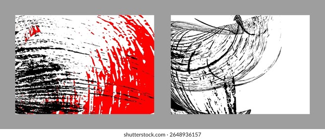 Strokes of black and red paint on a white background. Set of two templates. Graffiti element. Design template for the design of banners, posters, booklets, covers, magazines. EPS 10