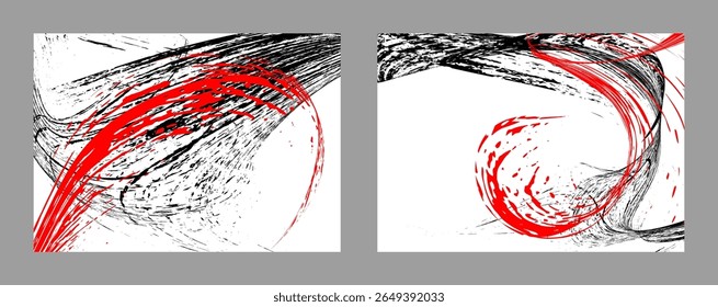 Strokes of black and red paint on a white background. Set of two templates. Graffiti element. Design template for the design of banners, posters, booklets, covers, magazines. EPS 10