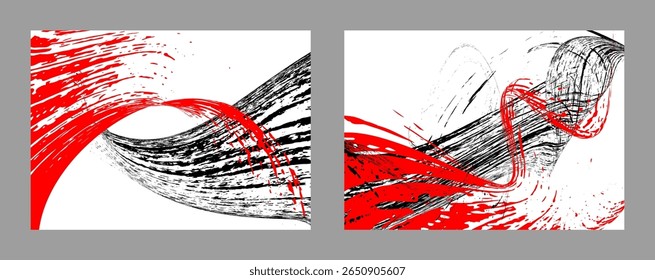 Strokes of black and red paint on a white background. Set of two templates. Graffiti element. Design template for the design of banners, posters, booklets, covers, magazines. EPS 10