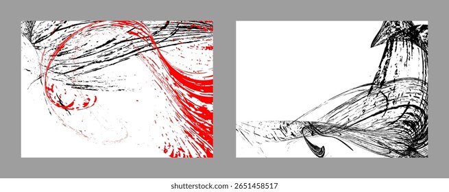 Strokes of black and red paint on a white background. Set of two templates. Graffiti element. Design template for the design of banners, posters, booklets, covers, magazines. EPS 10