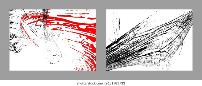 Strokes of black and red paint on a white background. Set of two templates. Graffiti element. Design template for the design of banners, posters, booklets, covers, magazines. EPS 10