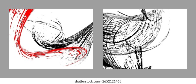 Strokes of black and red paint on a white background. Set of two templates. Graffiti element. Design template for the design of banners, posters, booklets, covers, magazines. EPS 10