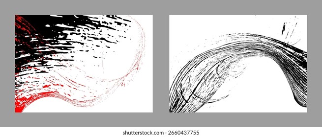 Strokes of black and red paint on a white background. Set of two templates. Graffiti element. Design template for the design of banners, posters, booklets, covers, magazines. EPS 10