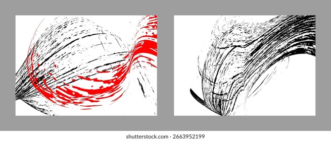 Trazos de pintura negra y roja sobre un fondo blanco. Conjunto de dos Plantillas. Elemento de graffiti. Plantilla de diseño para el diseño de Anuncios, carteles, folletos, portadas, revistas. EPS 10