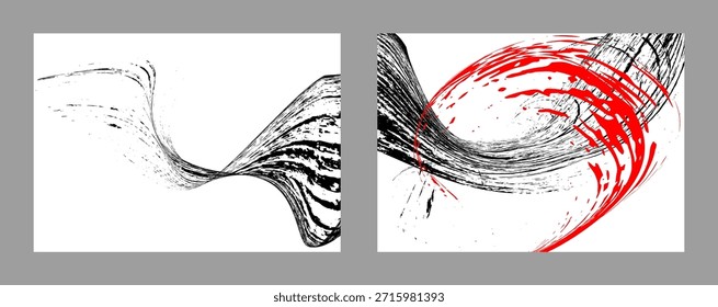 Trazos de pintura negra y roja sobre un fondo blanco. Conjunto de dos Plantillas. Elemento de graffiti. Plantilla de diseño para el diseño de Anuncios, carteles, folletos, portadas, revistas. EPS 10