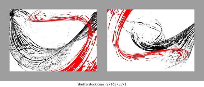 Trazos de pintura negra y roja sobre un fondo blanco. Conjunto de dos Plantillas. Elemento de graffiti. Plantilla de diseño para el diseño de Anuncios, carteles, folletos, portadas, revistas. EPS 10