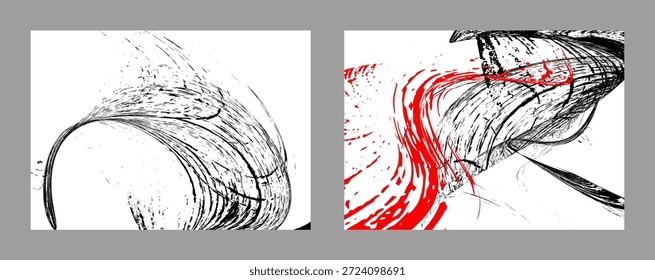 Trazos de pintura negra y roja sobre un fondo blanco. Conjunto de dos Plantillas. Elemento de graffiti. Plantilla de diseño para el diseño de Anuncios, carteles, folletos, portadas, revistas. EPS 10