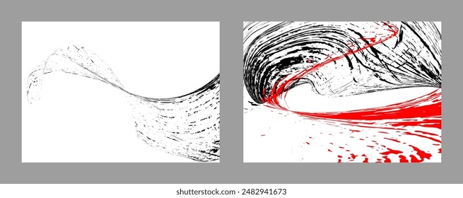 Strokes of black and red paint. Set of two templates. Graffiti element. Design template for the design of banners, posters, booklets, covers, magazines. EPS 10