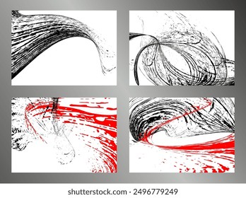 Strokes of black and red paint. Set of 4 templates. Graffiti element. Design template for the design of banners, posters, booklets, covers, magazines. EPS 10