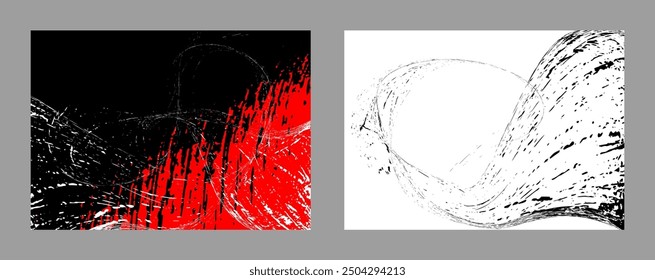 Trazos de pintura negra y roja. Conjunto de dos Plantillas. Elemento de graffiti. Plantilla de diseño para el diseño de Anuncios, carteles, folletos, portadas, revistas. EPS 10