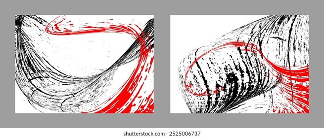 Trazos de pintura negra y roja. Conjunto de dos Plantillas. Elemento de graffiti. Plantilla de diseño para el diseño de Anuncios, carteles, folletos, portadas, revistas. EPS 10