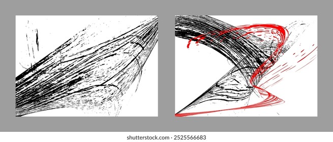 Strokes of black and red paint. Set of two templates. Graffiti element. Design template for the design of banners, posters, booklets, covers, magazines. EPS 10