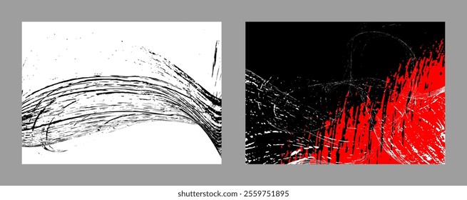 Strokes of black and red paint. Set of two templates. Graffiti element. Design template for the design of banners, posters, booklets, covers, magazines. EPS 10