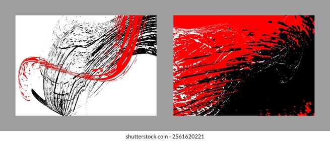 Strokes of black and red paint. Set of two templates. Graffiti element. Design template for the design of banners, posters, booklets, covers, magazines. EPS 10