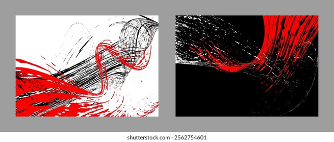 Strokes of black and red paint. Set of two templates. Graffiti element. Design template for the design of banners, posters, booklets, covers, magazines. EPS 10