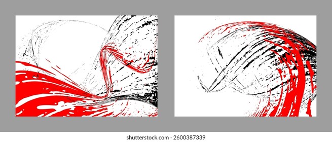 Strokes of black and red paint. Set of two templates. Graffiti element. Design template for the design of banners, posters, booklets, covers, magazines. EPS 10