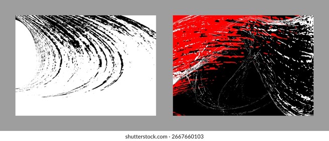 Strokes of black and red paint. Set of two templates. Graffiti element. Design template for the design of banners, posters, booklets, covers, magazines. EPS 10