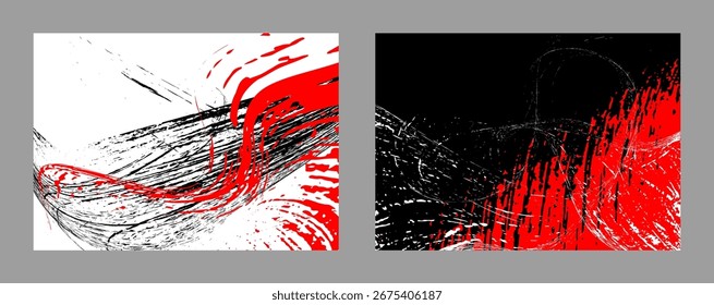 Schwarze und rote Farbstriche. Satz von zwei Vorlagen. Graffiti-Element. Designvorlage für die Gestaltung von Bannern, Plakaten, Broschüren, Covern, Zeitschriften. EPS 10