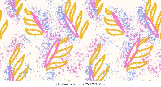 Strokes brush abstract organic shapes seamless pattern. Vector hand drawn. Contemporary ornament. Blue pink yellow splashes of paint on a light background.