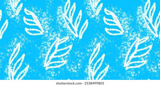 Strokes brush abstract organic shapes seamless pattern. Vector hand drawn. White splashes of paint on a blue background. Contemporary repeated ornament.