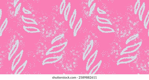 Strokes brush abstract organic shapes seamless pattern. Vector hand drawn. Blue splashes of paint on a pink background. Contemporary ornament.