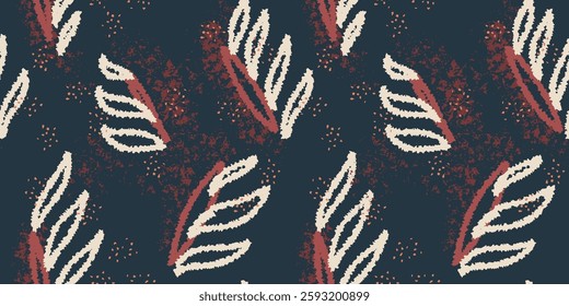 Strokes brush abstract organic shapes seamless pattern. Vector dark background with hand drawn unique forms and texture print. Contemporary plain repeated ornament