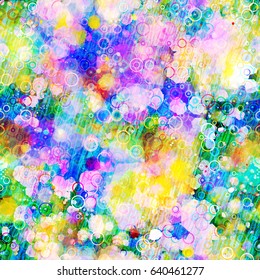 Strokes, circles, spots and stains. Mix random. Seamless background. Abstract vector pattern for fabric, wrapping, home decor. Watercolor effect