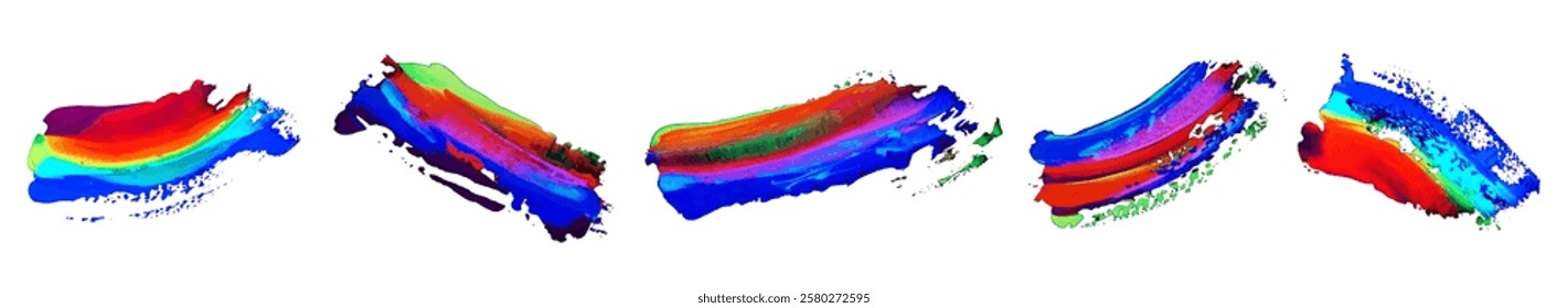 Strokes of fluorescent acrylic paint. Contemporary abstract art. Colorful vector backgrounds.