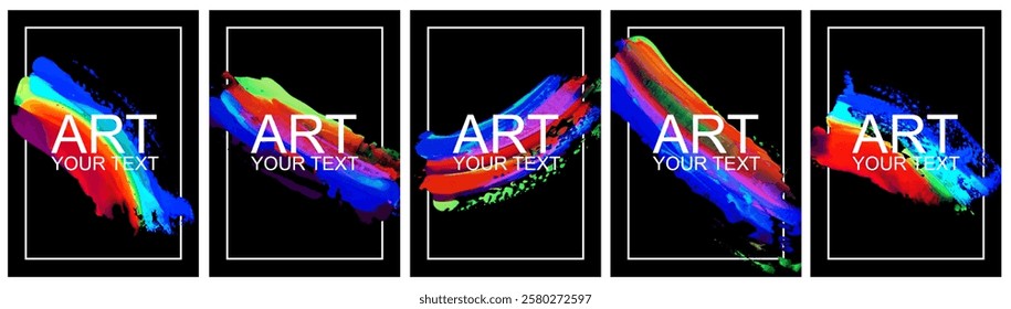 Strokes of fluorescent acrylic paint. Contemporary abstract art. Colorful vector backgrounds.