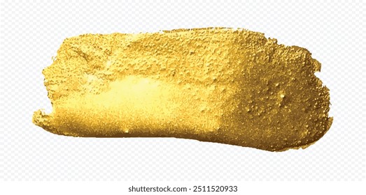 Strokes of golden paint. Realistic gold brush stroke with metallic effect. Collection of grunge metal paint texture for greeting card design. Glitter patterns isolated from white background. 