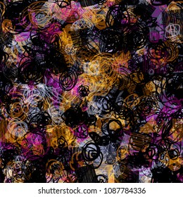 Strokes and hatching. Dark and light seamless texture with colored elements. Abstract vector background for web page, banners backdrop, fabric, home decor, wrapping