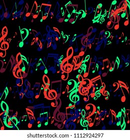 Strokes of Musical Notes. Abstract Background with Notes, Bass and Treble Clefs. Vector Element for Musical Poster, Banner, Advertising, Card. Minimalistic Simple Background.