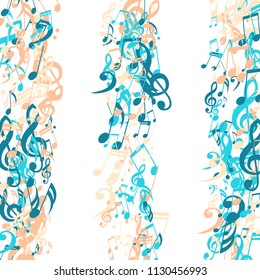 Strokes of Musical Notes. Abstract Background with Notes, Bass and Treble Clefs. Vector Element for Musical Poster, Banner, Advertising, Card. Minimalistic Simple Background.