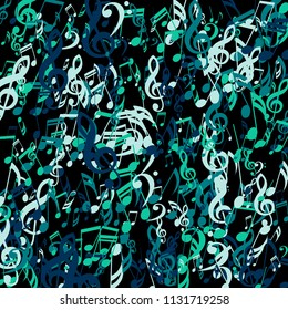 Strokes of Musical Notes. Abstract Background with Notes, Bass and Treble Clefs. Vector Element for Musical Poster, Banner, Advertising, Card. Minimalistic Simple Background.