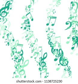 Strokes of Musical Notes. Abstract Background with Notes, Bass and Treble Clefs. Vector Element for Musical Poster, Banner, Advertising, Card. Minimalistic Simple Background.