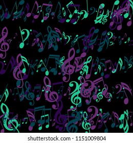 Strokes of Musical Notes. Abstract Background with Notes, Bass and Treble Clefs. Vector Element for Musical Poster, Banner, Advertising, Card. Minimalistic Simple Background.