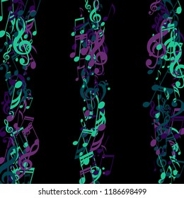 Strokes of Musical Notes. Abstract Background with Notes, Bass and Treble Clefs. Vector Element for Musical Poster, Banner, Advertising, Card. Minimalistic Simple Background.